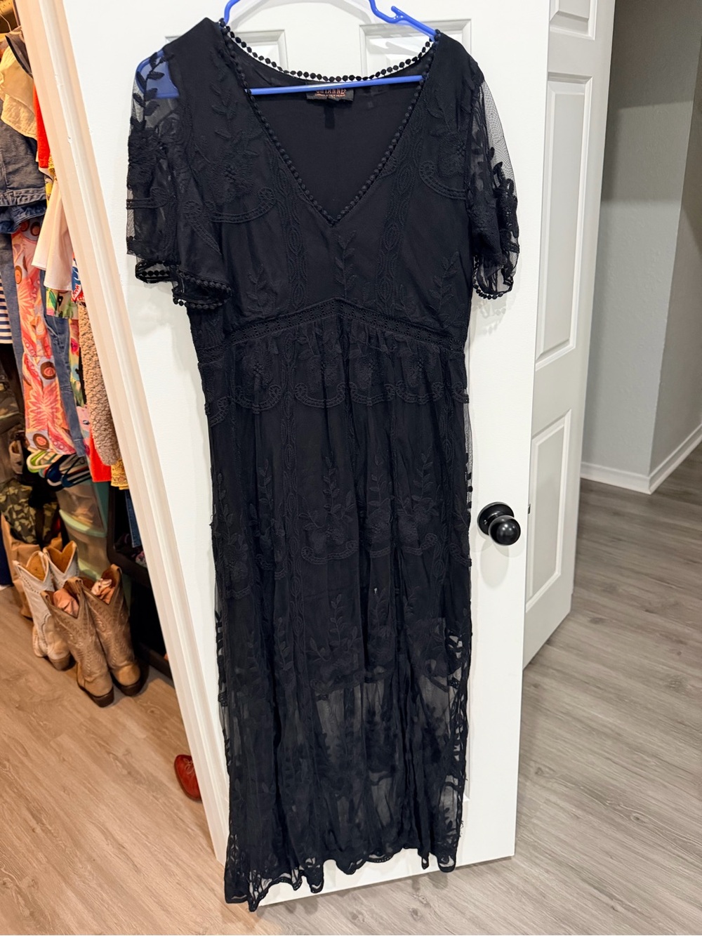 Shyanne western Black Lace V-Neck Maxi Dress in a medium